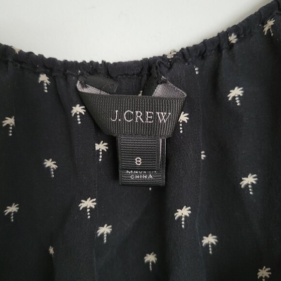 J. Crew Tie Neck Palm Tree Pattern 100% Silk Sleeveless Blouse Top Size 8 - Picture 12 of 13